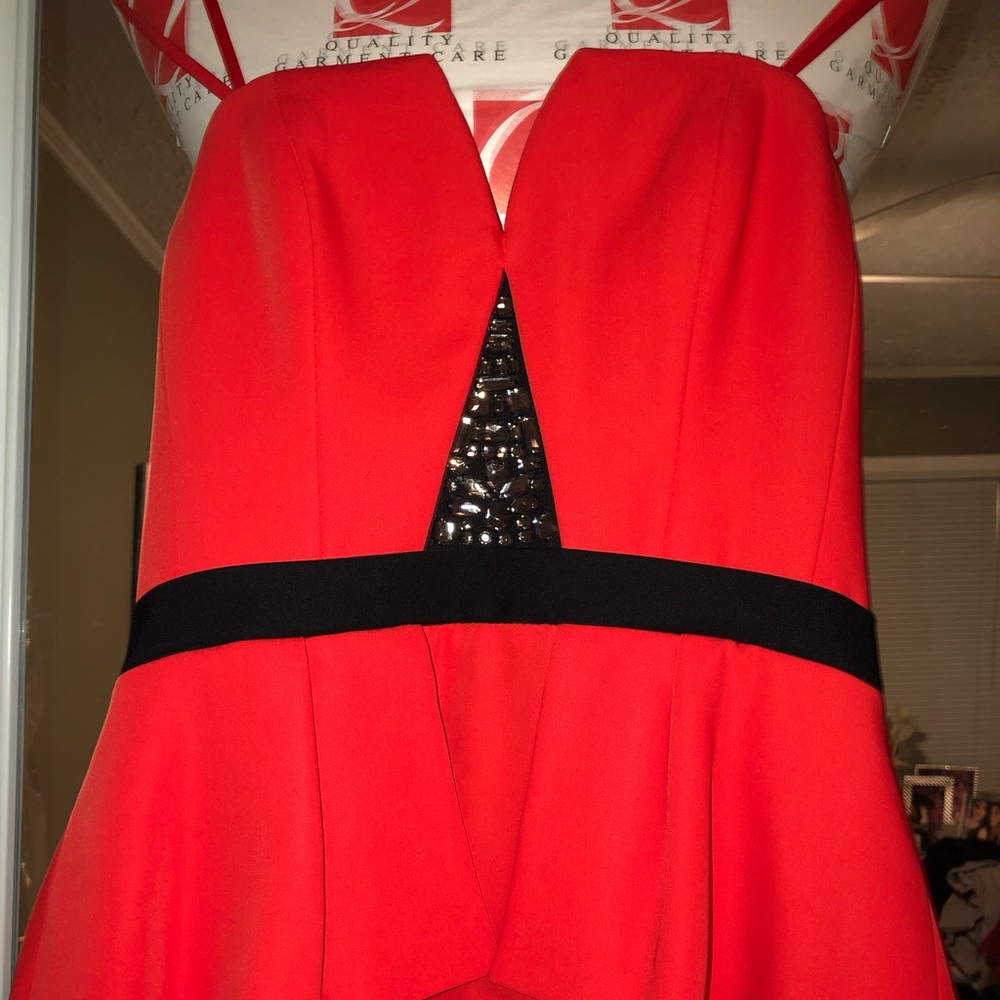 BCBG MAXAZRIA Bright Red Sheer Gown